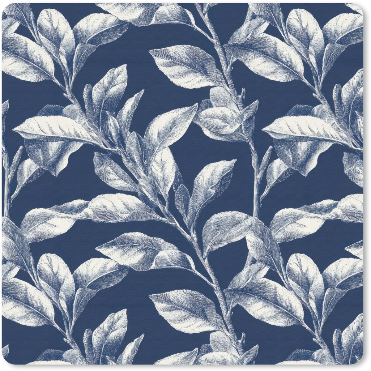 Muismat 30x30 cm - Mousepad Botanisch - Patroon - Blauw - Muismatten