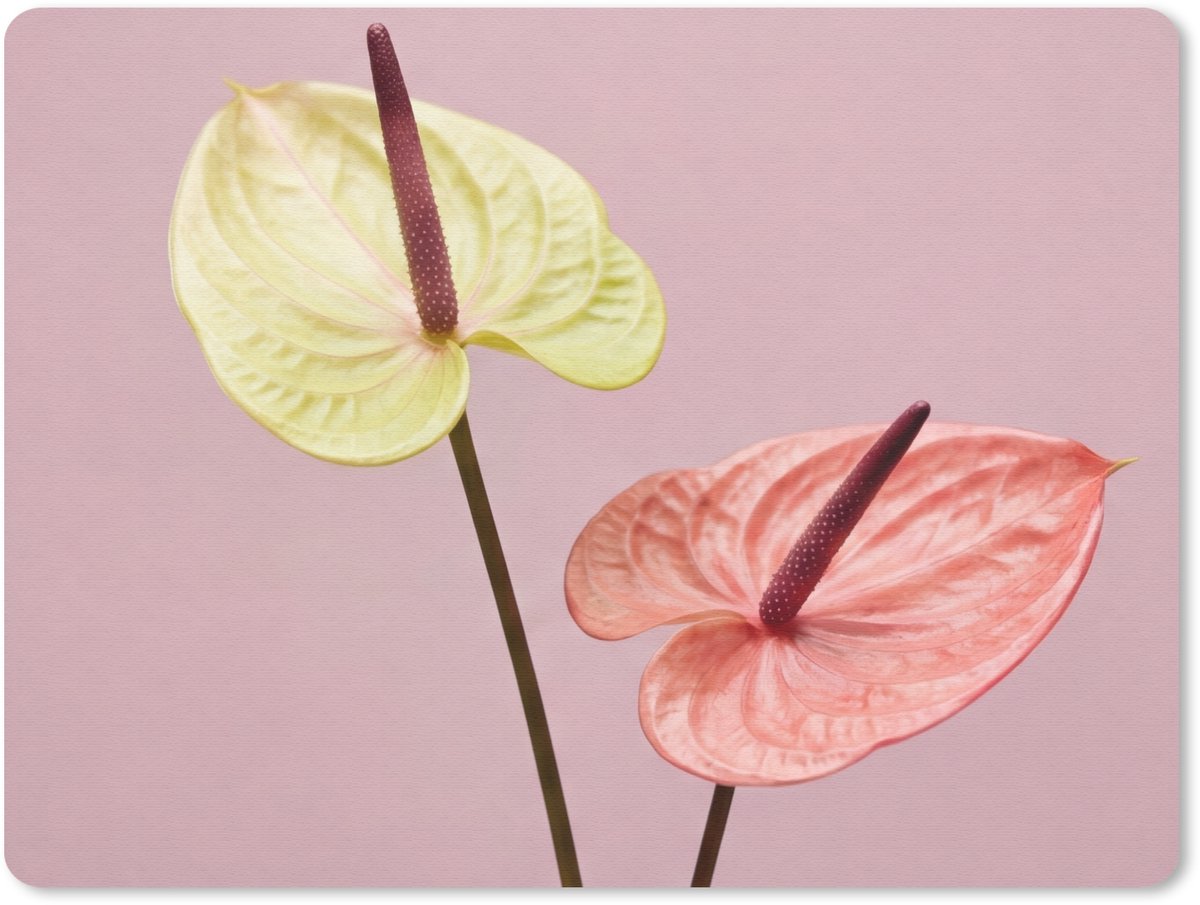 Muismat 12x10 cm - Mousepad Bloemen - Anthuriums - Geel - Roze - Muismatten