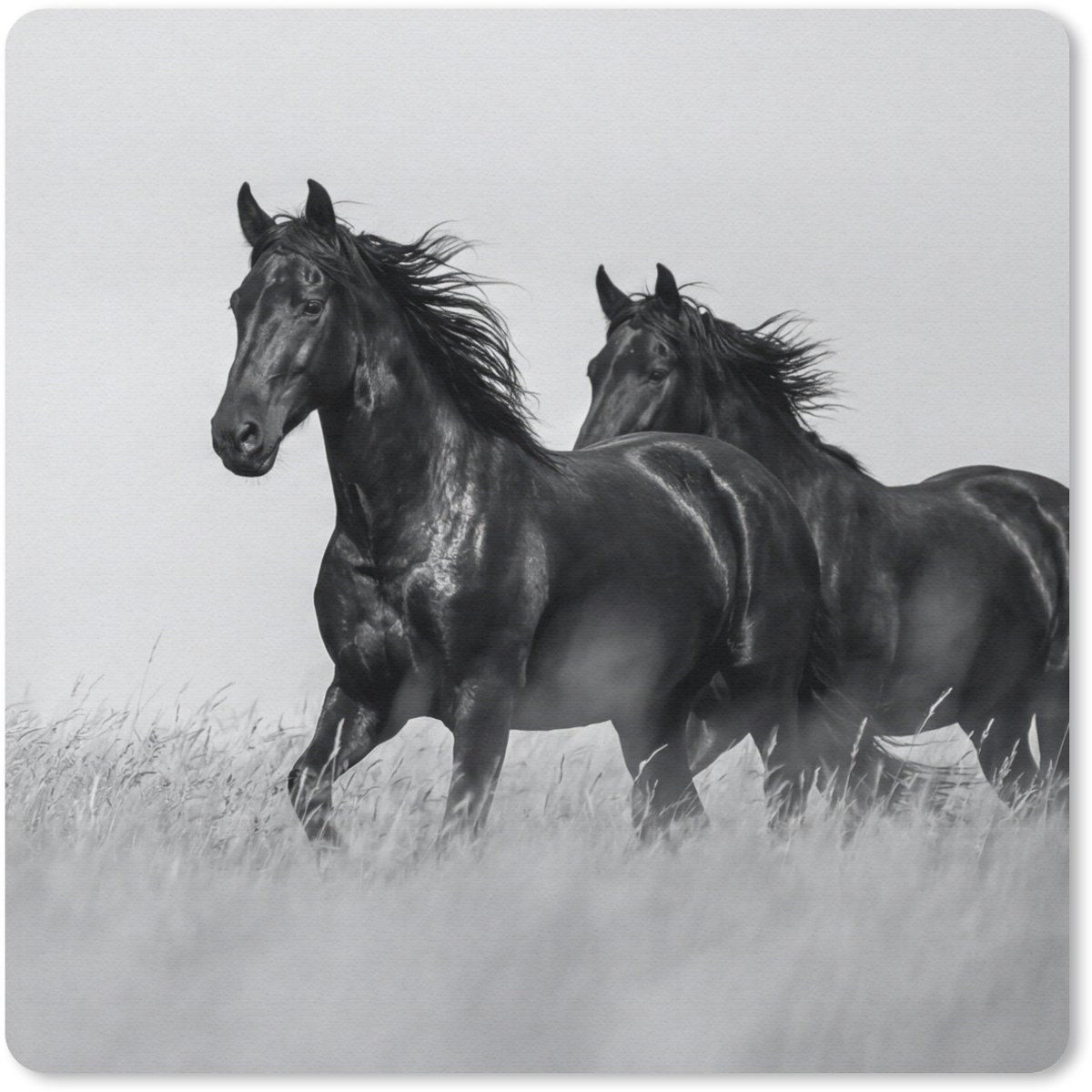 Muismat 20x20 cm - Mousepad Paarden - Gras - Zwart - Wit - Muismatten