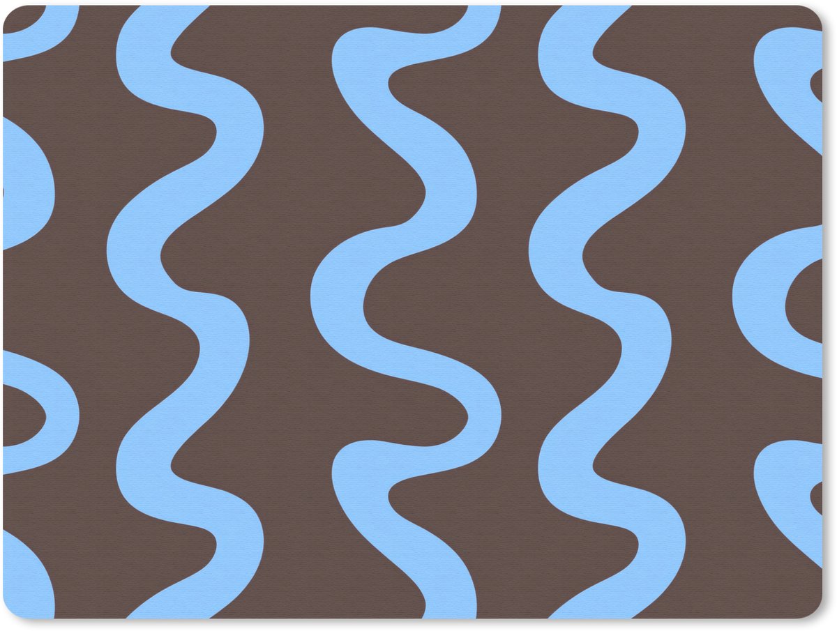 Muismat 12x10 cm - Mousepad Kronkelende lijnen - Blauw - Bruin - Minimalistisch - Muismatten