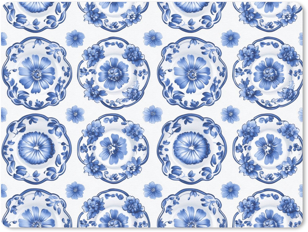 Muismat 12x10 cm - Mousepad Sierborden - Bloemen - Blauw - Muismatten
