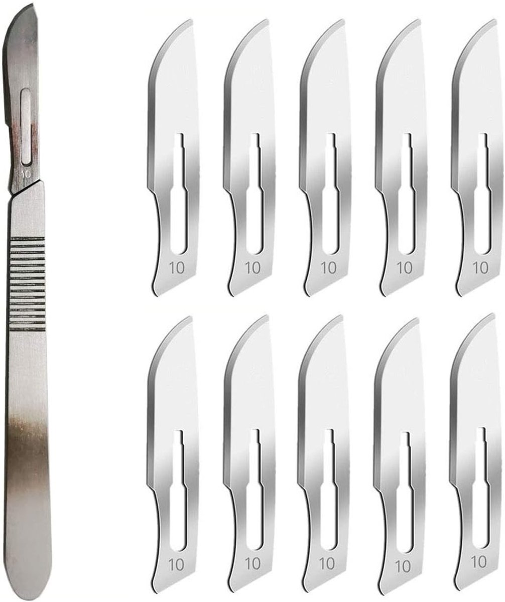 Schaafmes Bladen #10 met Handvat #3 - Steriele Enkele Mes Razor voor Dermaplaning - Besluitvorming - Podiatrie - Professionele Verzorging - Acne Verwijderaar - Mobiele Telefoon Reparatie