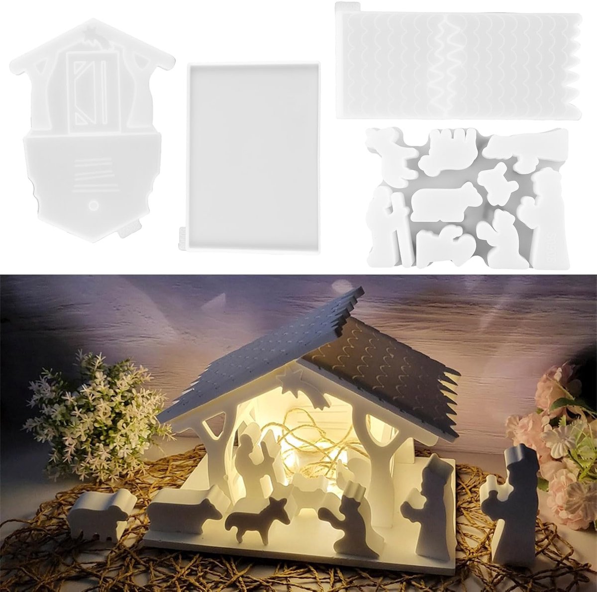 4 Pcs Manger Silicone Mould - 3D Home Silicone Mould Crib - Kerst Silicone Mold Mould - Creatieve Bakvormen