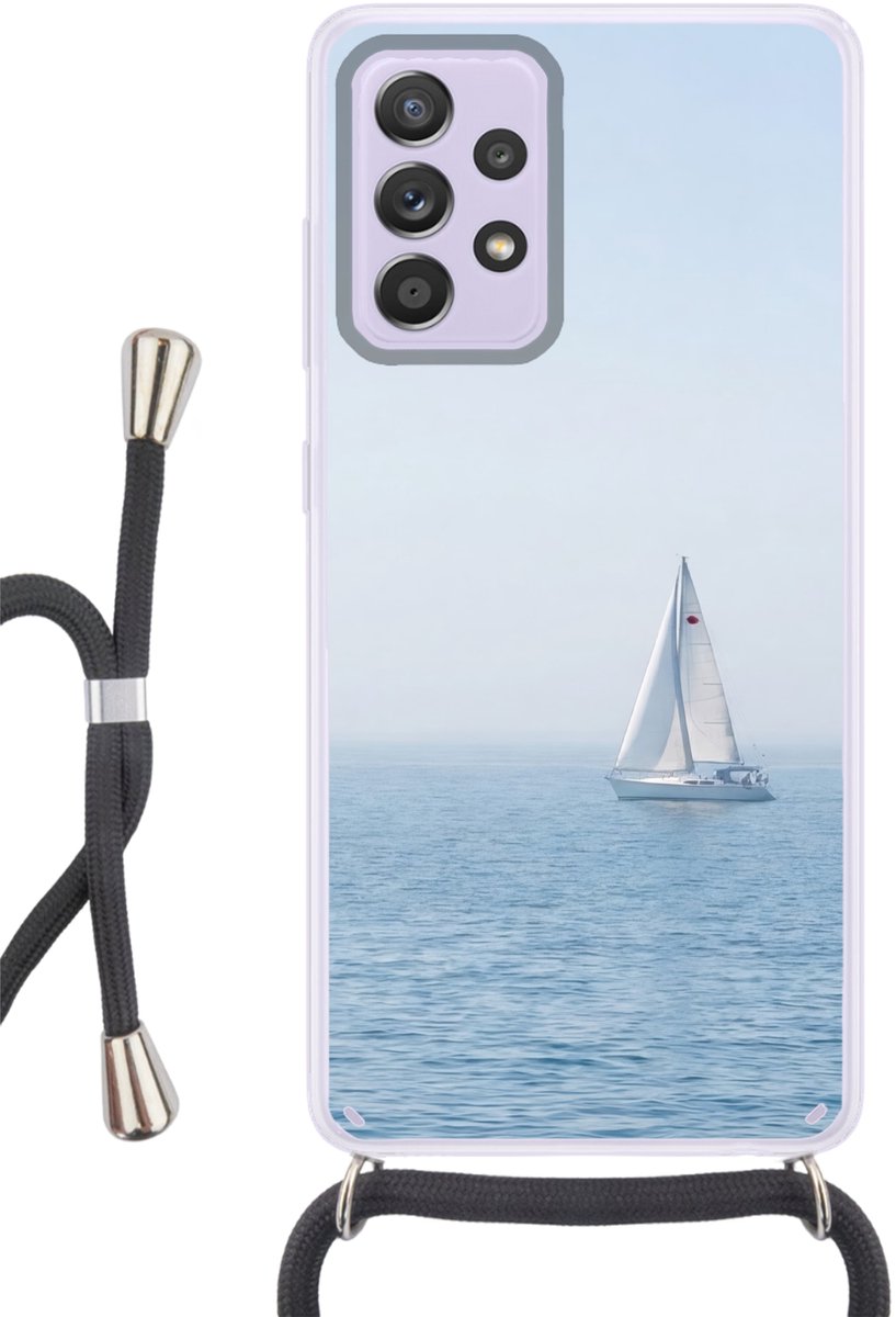 Telefoonhoesje Geschikt voor Samsung Galaxy A53 5G - Horizon - Zeilboot - Zee - Siliconen - Crossbody - Backcover met Koord - Telefoonhoesje met koord - Hoesje met touw Telefoonhoesje