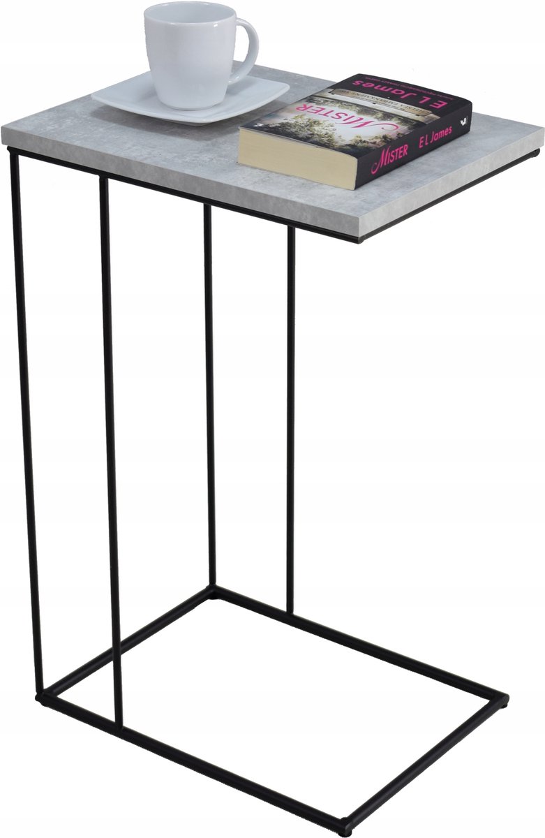 FutuStal - Bijzettafel Druciany - Zwart Beton Licht - Metaal en Laminaat - 62cm Hoog