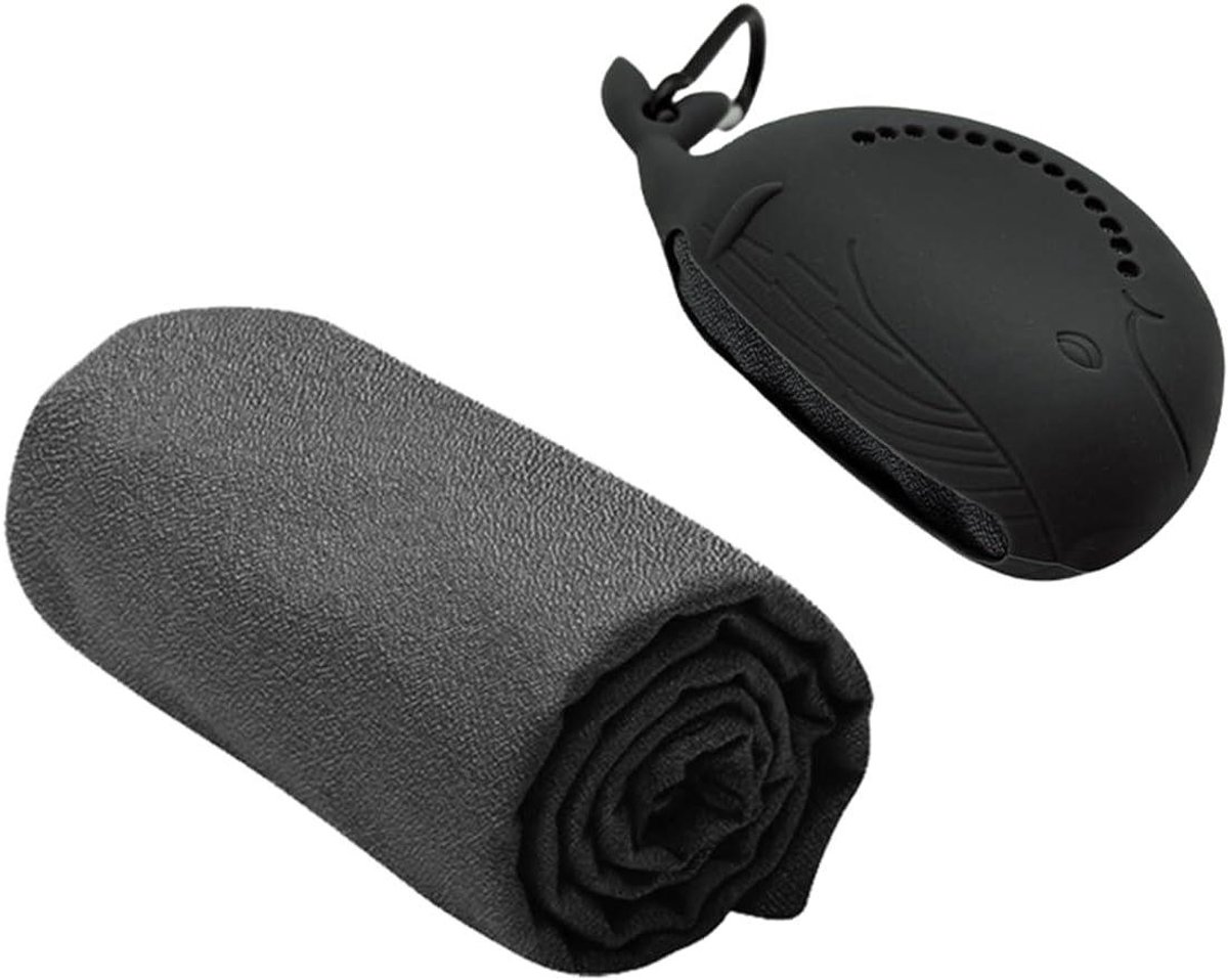 Sneldrogende Handdoek - Microvezel Sportdoek - Zweet Absorberen - Met Walvis Siliconen Hoes - 11 x 31 inch - Grijs