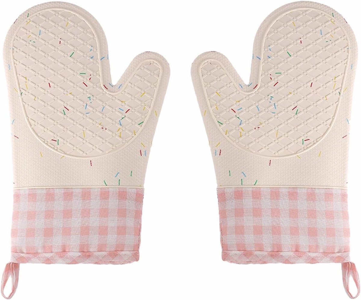 Hittebestendige silicone ovenwanten met zachte katoenen voering, ideaal voor koken, bakken en grillen, 2 stuks, tot 300°C