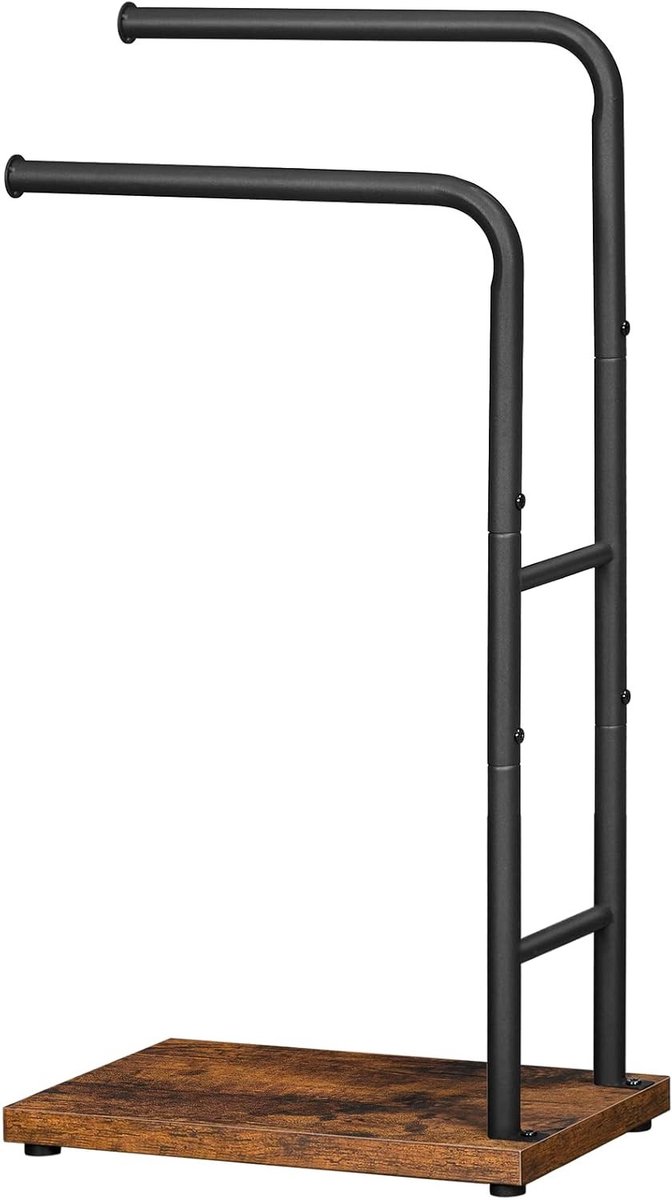 Vrijstaande Handdoekhouder met 2 Stangen - Vintage Bruin-Zwart voor Badkamer en Slaapkamer, Ideaal voor Handdoeken, Deken en Kleding - 40x24x80cm