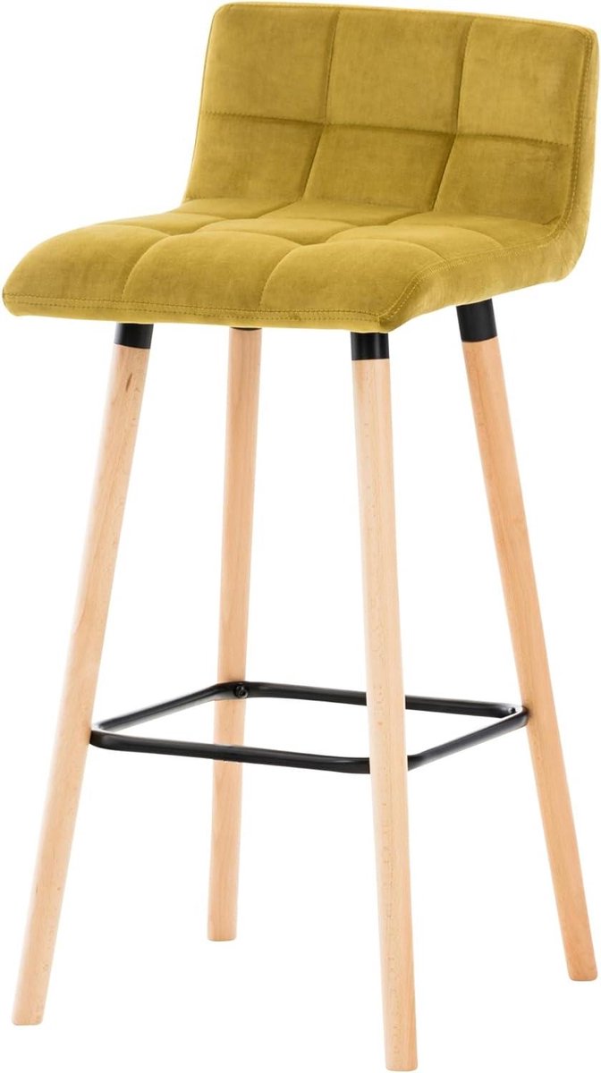 Barkruk met rugleuning - Barstoel fluweel - Keuken en bar - Houten frame - 94 cm hoog - Geel