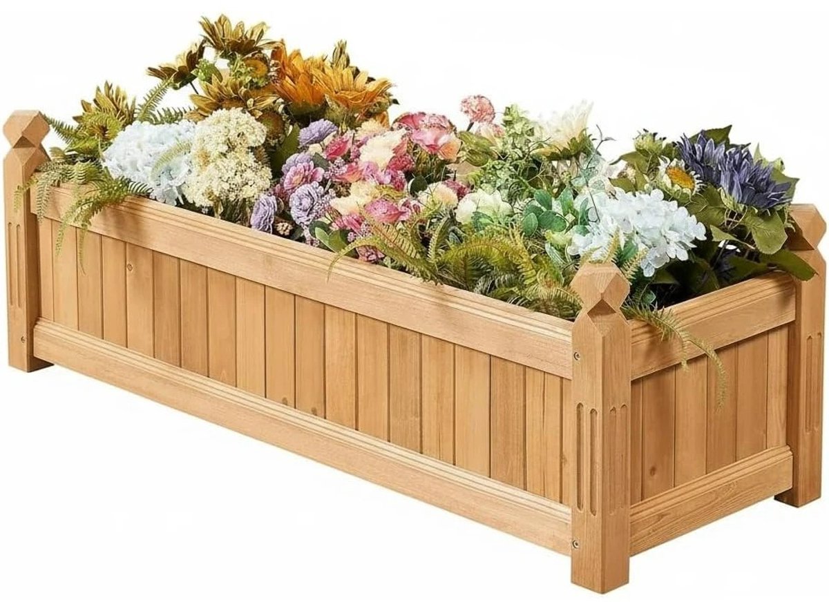 Innovastore Plantenbak - Moestuinbak - Bloemenbak - Plantenbak Buiten - Groentenbak - Bloembak Hout - 100x40x35 cm - Bruin