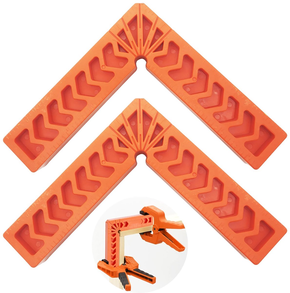 Vt products - Positioneringsvierkanten - 90 graden haakse klemmen - Stevig en handig - Oranje - Voor fotolijstdozen en kasten - Perfect voor houtbewer