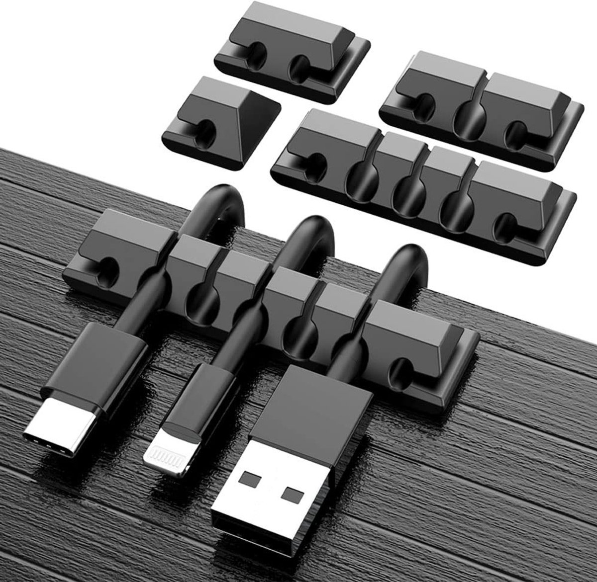 Set van 5 Zelfklevende Kabelclips van Silicoon voor Kabelbeheer Thuis, Op Kantoor en in de Auto, Ideaal voor USB en Oplaadkabels