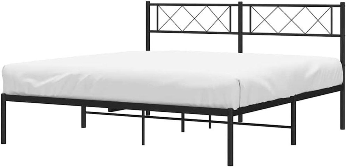 Metalen Bedframe - Ledikant Hoofdbord - Slaapkamer Inrichten - Klassiek Design - 150x200 cm - Zwart