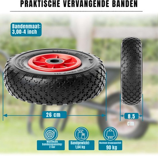 Florixa® Kruiwagenwiel - Kruiwagenwiel Anti Lek - Kruiwagens - Zwart/Rood - 30cm x 30cm x 10cm; 2.08 kg van Merkloos	 — afbeelding 2