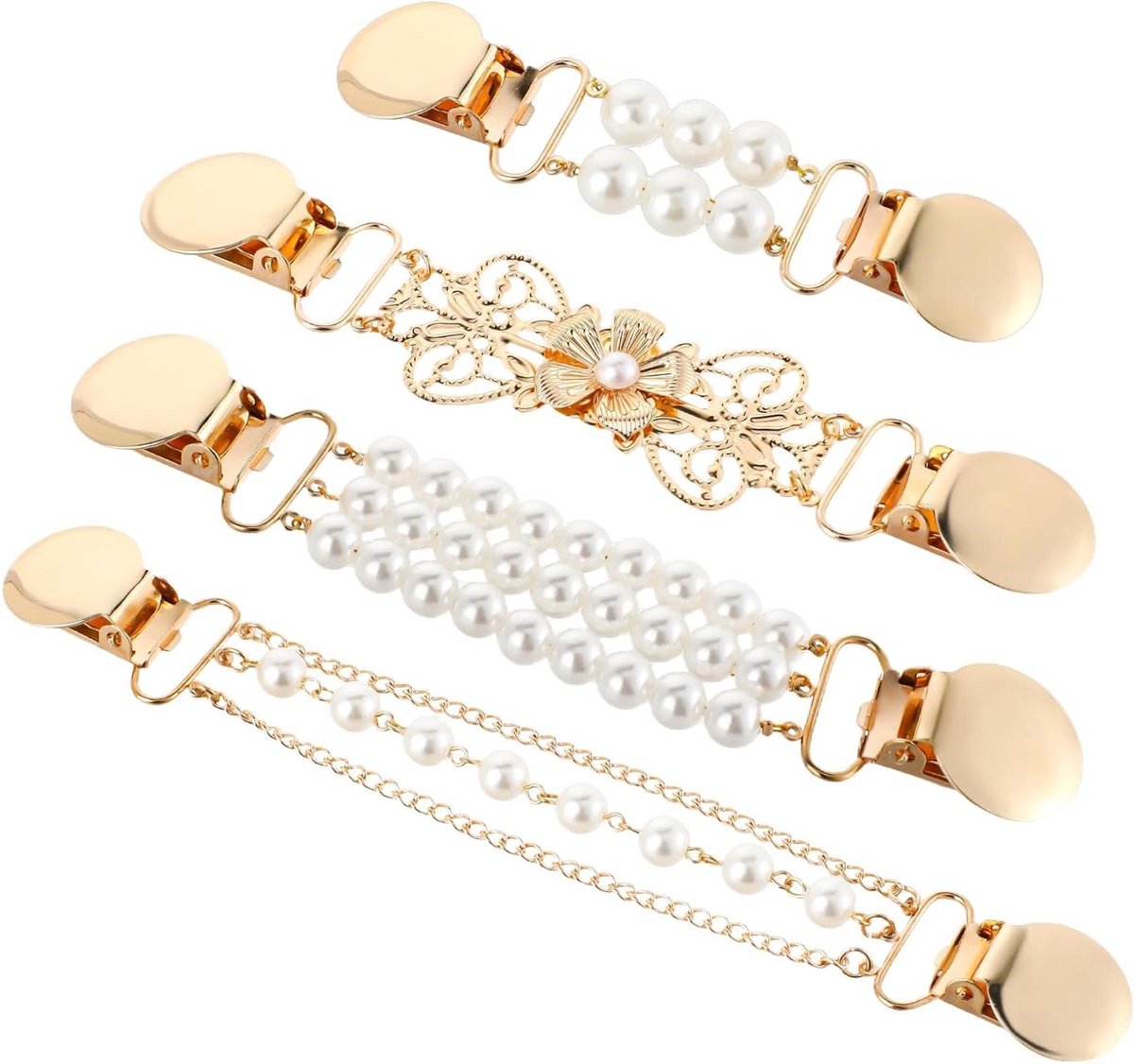 Parelklem Kleding - Vest Clips Broches - Kleding Verfraaien - Gouden Afwerking - 4 Stuks - Goud