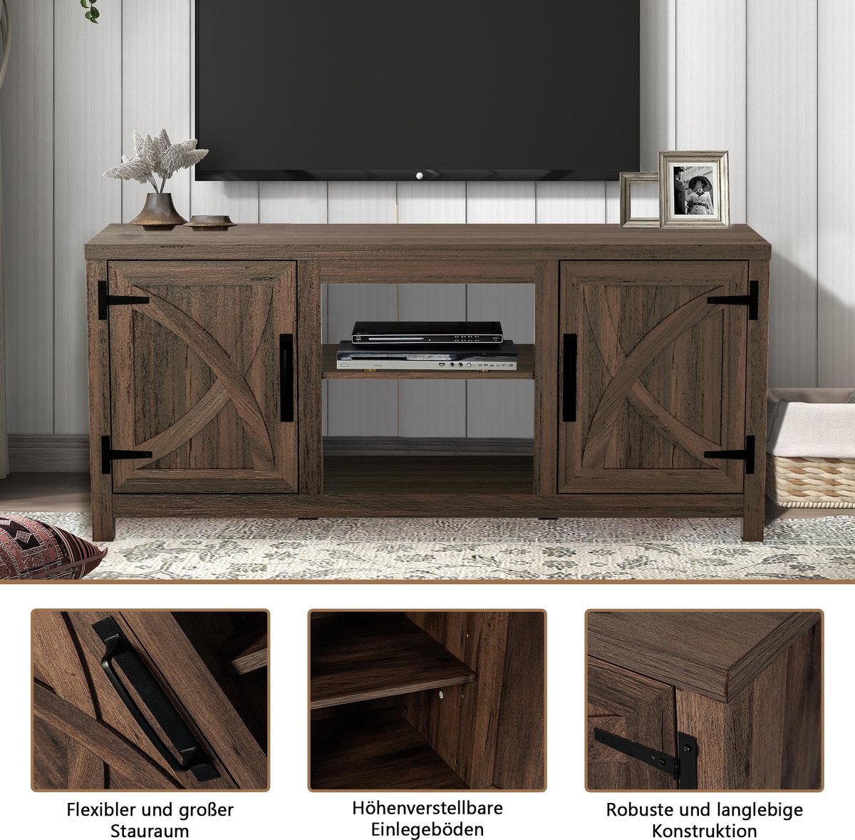 TV-meubel met opbergkasten 147,3 x - 6x61 cm - Bruin - Medahomestore
