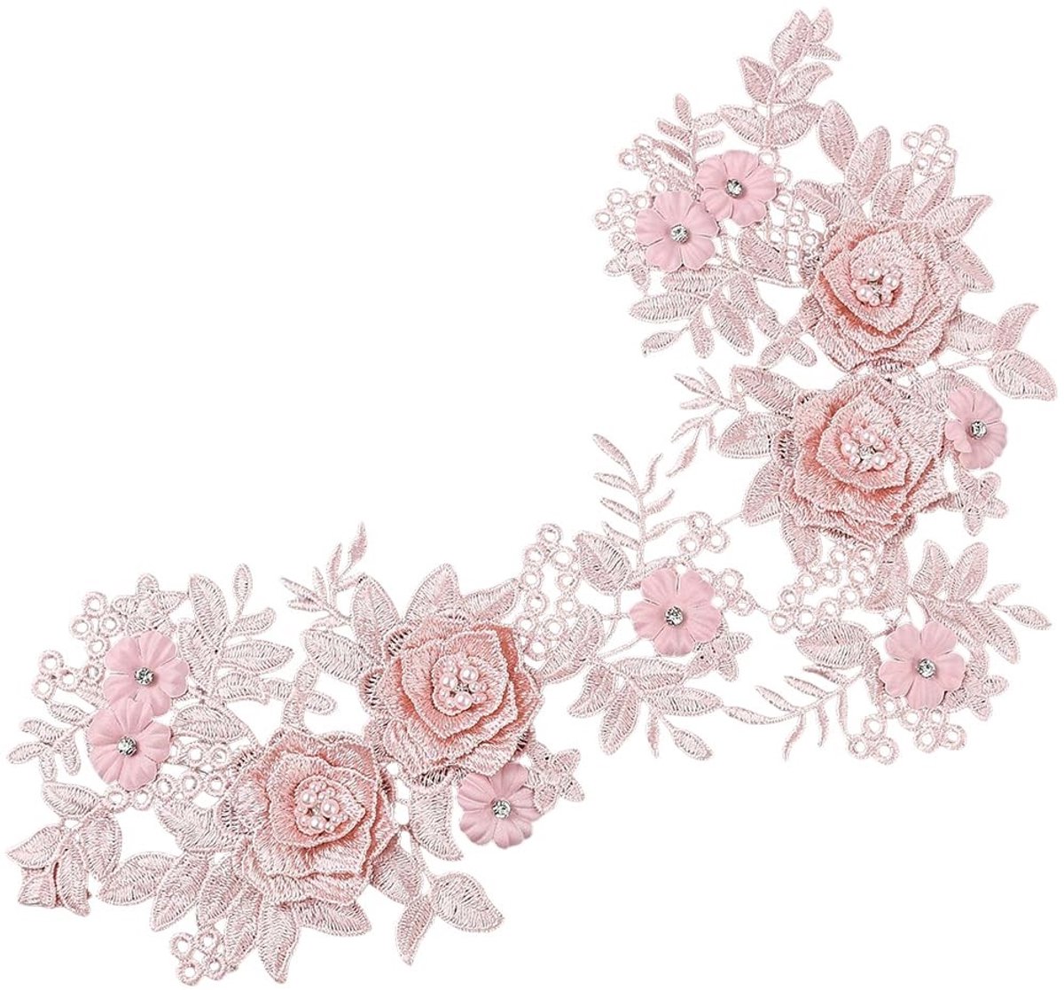 Store_8 - Geborduurde Patches - 3D-kanten Applicatie - Roze - Bloemenkralen - Perfect voor Naaien - Geschikt voor Hoeden en Jeans