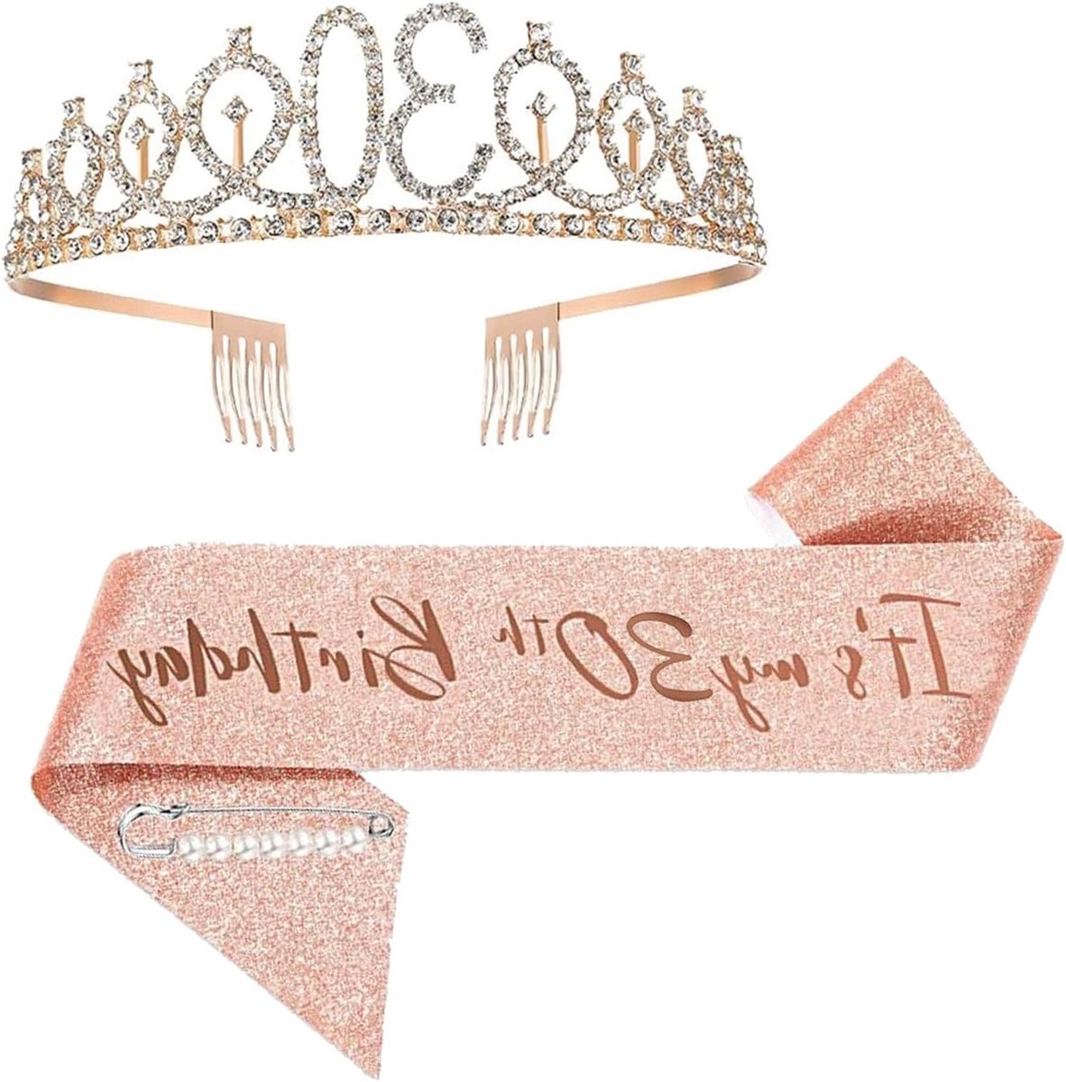 Elegante Sjerp en Tiara Set voor 30e Verjaardag, Feestdecoraties voor Verjaardagsfeest, Perfecte Verjaardagscadeaus en Gelukkige Verjaardagswensen