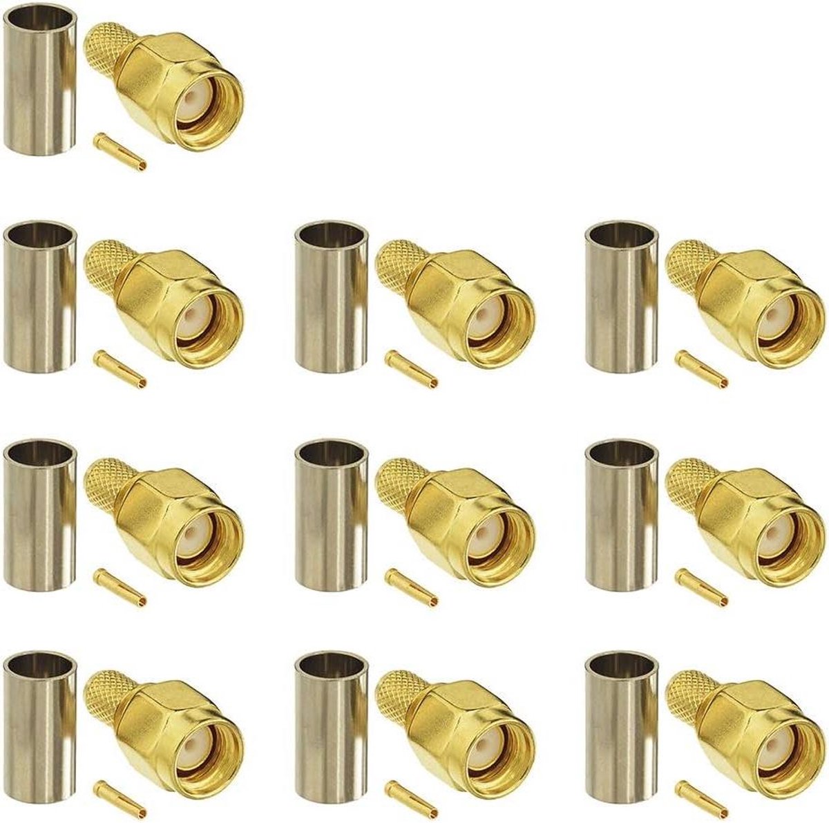 RP SMA Connector - Wifi Antenne Connector - Printplaten Aansluiten - Rechte Krimp Behuizing - 10 stuks - Vergulde Contacten