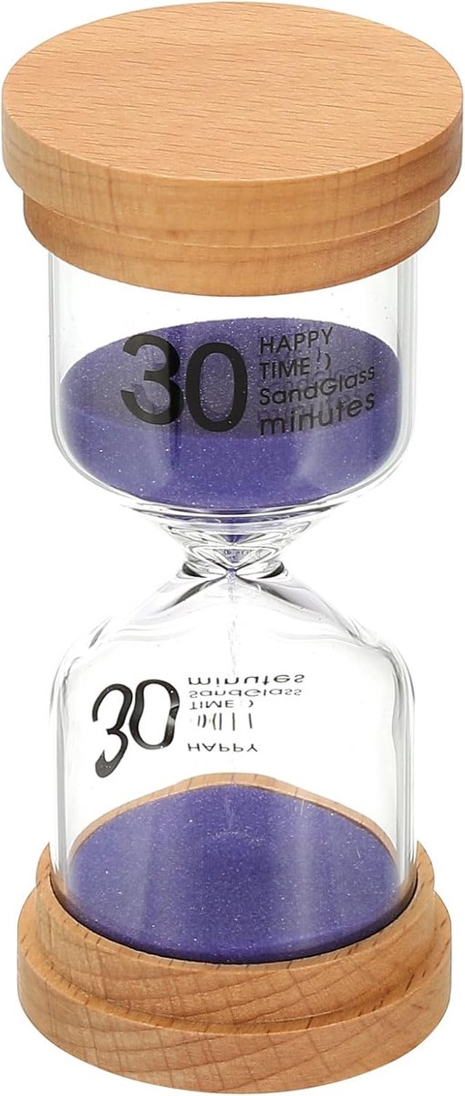 30 Minute Sand Timer - Houten Zandklok - Hoog Borosilicaatglas - Uurglas - Zandklok voor Spellen - Klaslokaal - Keuken - Kantoor - Thuisdecoratie - Paars