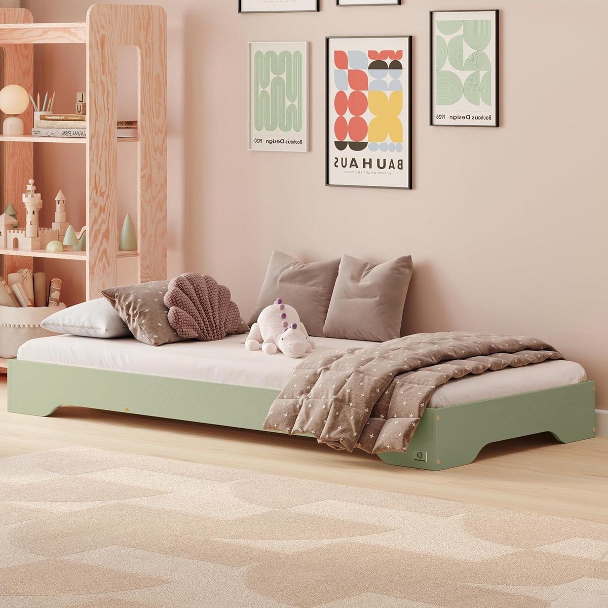 Kinderbed - Vloerbed Montessori - Veilig Slapen - FSC-gecertificeerd Dennen - 90x200 cm - Groen