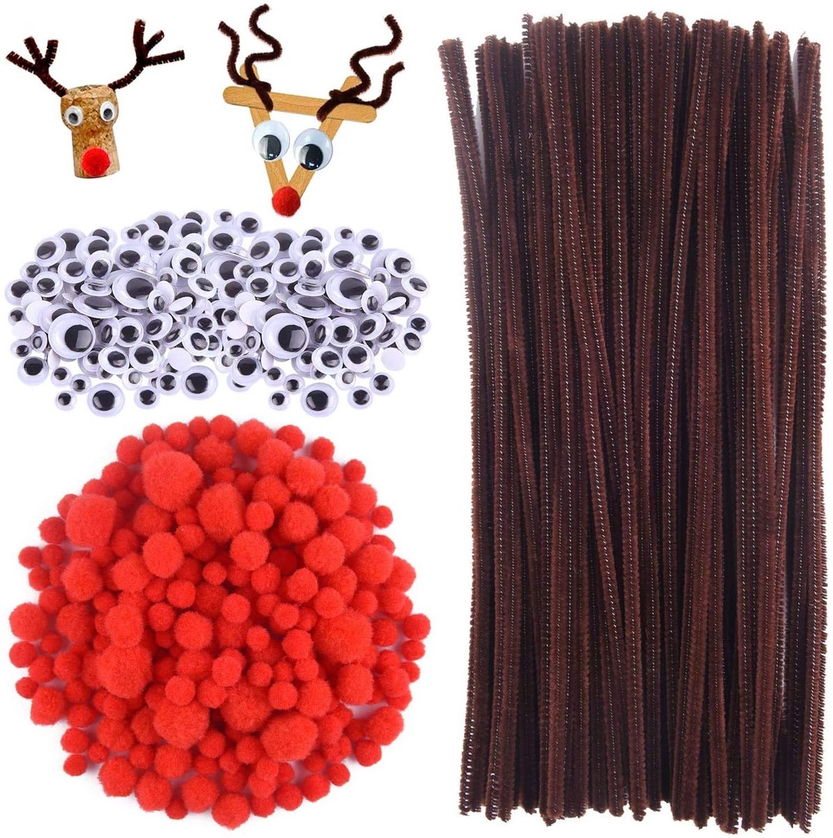 450 Stuks Creatieve Knutselaccessoires voor Kinderen, Inclusief Pijpenragers, Zelfklevende Ogen en Pompoms voor Kerstmis