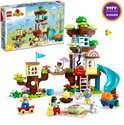 LEGO Duplo 3-in-1 boomhut speelgoedset met glijbaan, figuren en diertjes.