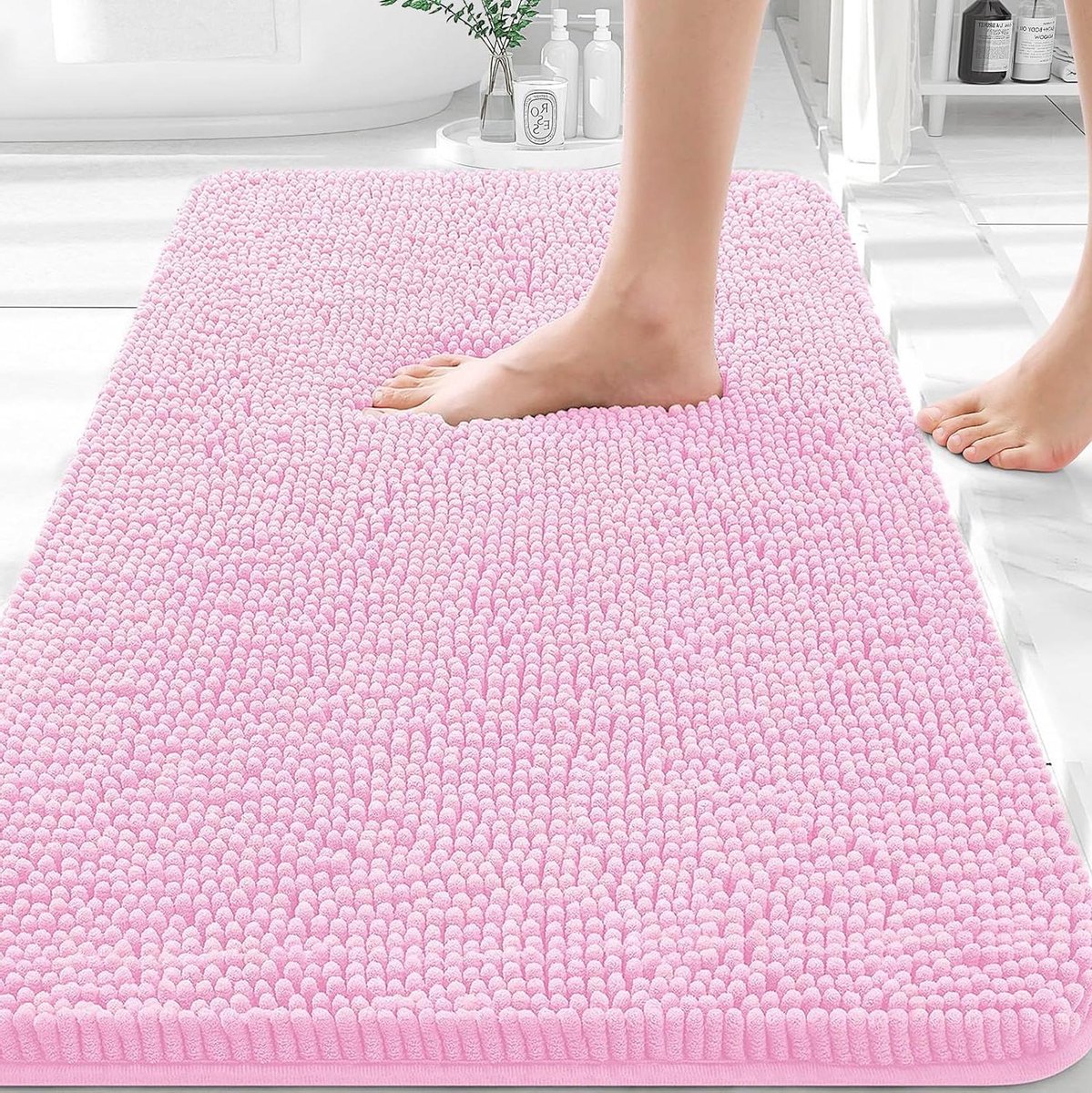 Badkamermat Chenille - Badkamerkleed Zacht - Voeten Drogen - Ultra Absorberend - 91 x 61 cm - Roze