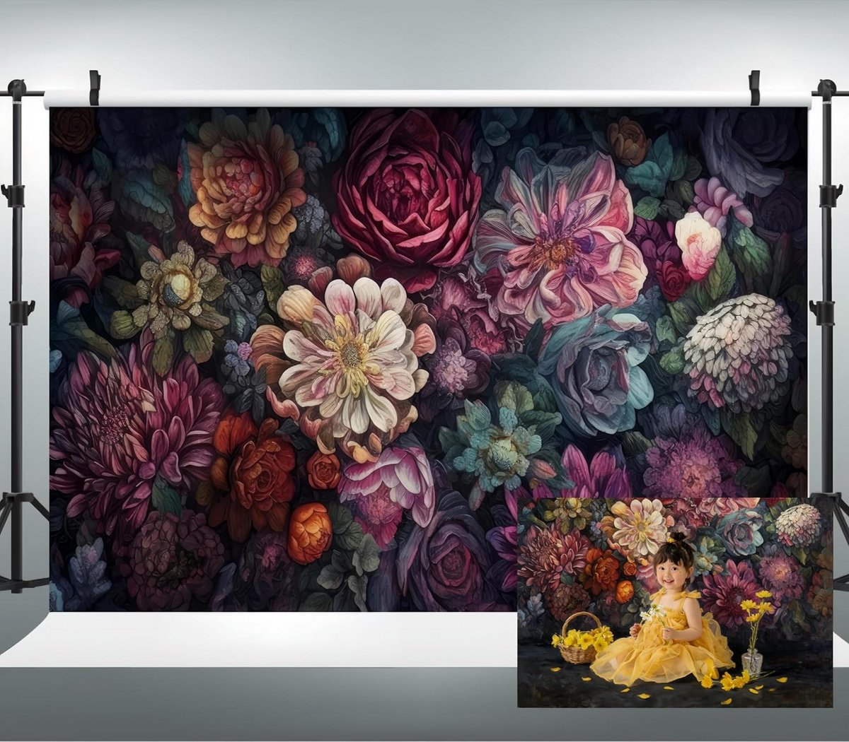Grote Polyester Fotoachtergrond met Bloemenprint voor Studio en Buitengebruik