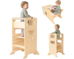 Dastium Kids 3-in-1 Leertoren - Keukenhulp - Learning Tower - Leertoren - Keukentoren - Leertoren Kantelbaar - Naturel