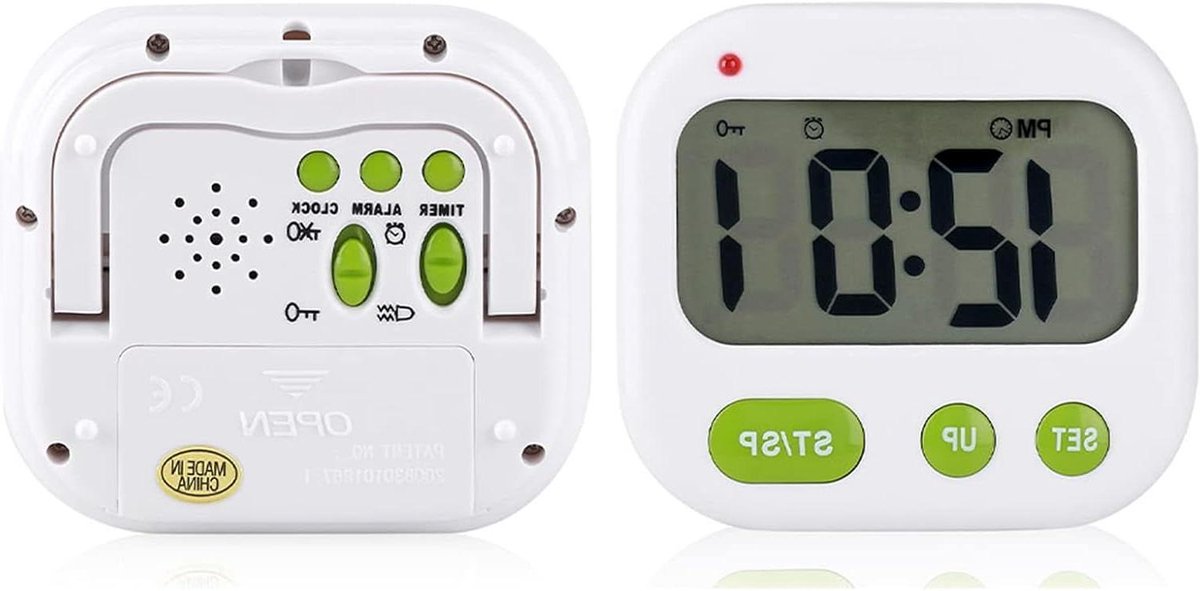Digitale Wekker - Keukentimer Vibratiewekker - Wakker Worden - Dubbel Alarm - 85 mm - Wit