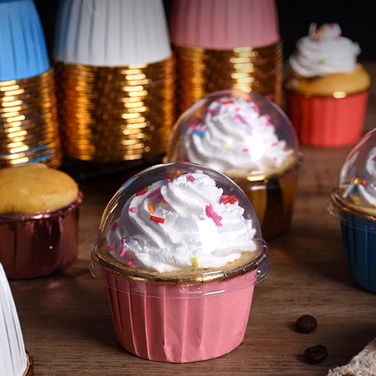 50 Stuks Aluminium Folie Cupcake Mallen, Papieren Muffin Vormen met Deksel voor Verjaardagsfeesten en Feestdagen, Ideaal voor Bakken en Decoratie — afbeelding 4