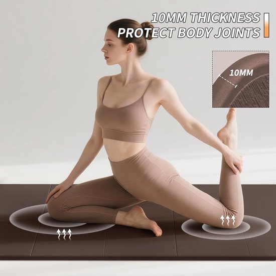 Opvouwbare Yogamat - Fitnessmat Pilatesmat - Thuis Sporten - Extra Dikke Demping - 190 x 66 cm - Donkerbruin Beige — afbeelding 4