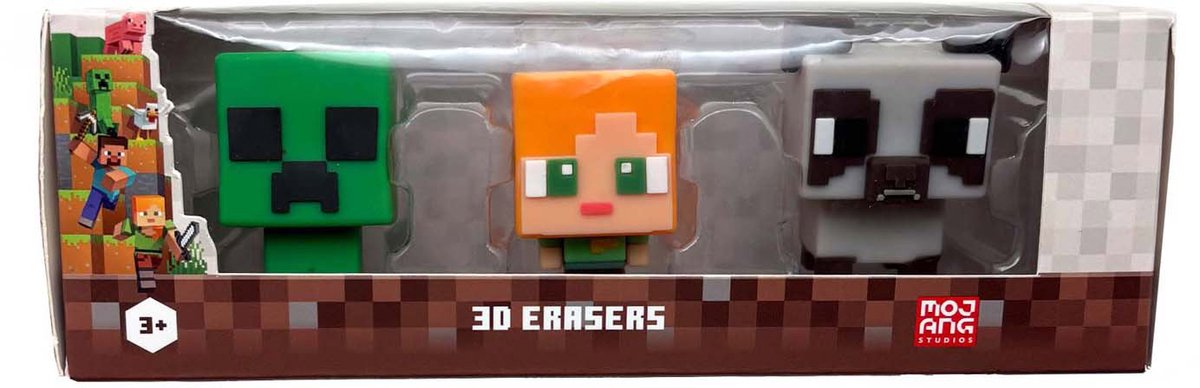 Lobbes Minecraft 3D gummen set - 3 stuks - pixelstijl speelgoed.