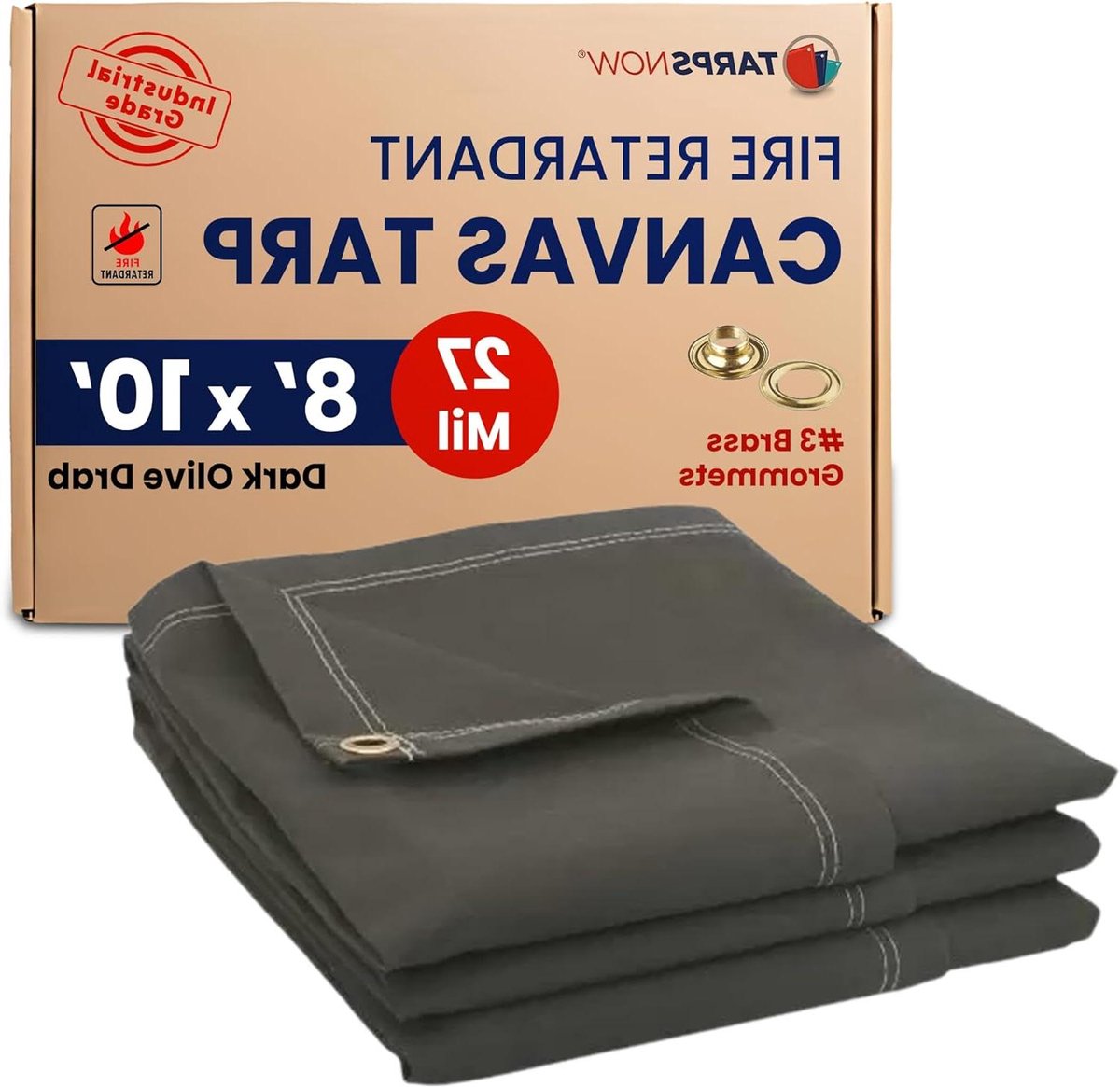 Canvas Zeil - Brandvertragend Doek - Buiten Beschermen - Industriële Kwaliteit - 8 ft x 10 ft - Olijf Saai