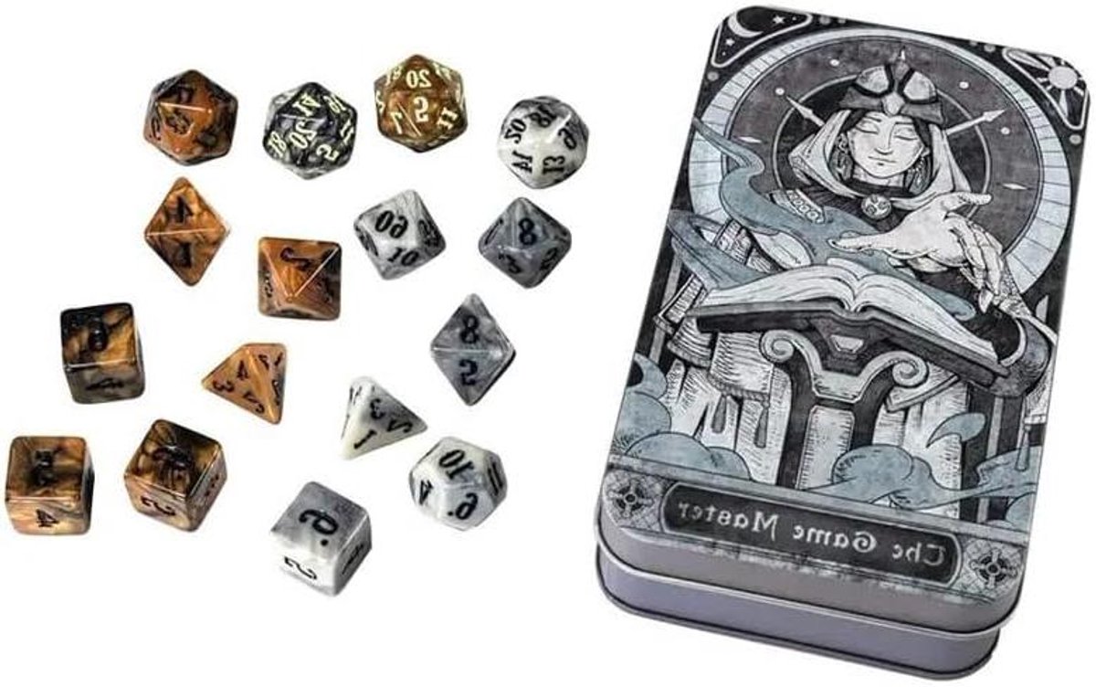 RPG Dobbelstenen Set - Veelvlaks Dobbelstenen - Tabletop Rollenspellen - 16 Dobbelstenen Inclusief 2xD20 - 7 centimeter - Meerkleurig