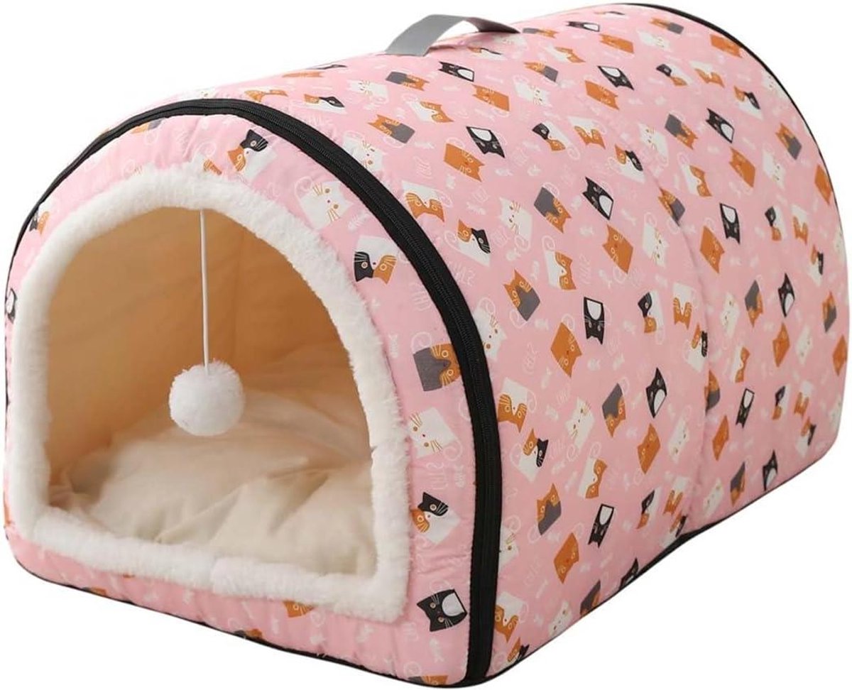 Hondenbed Kattenhol - Huisdierennest Hondenmand - Comfortabel Rusten - 2-in-1 Opvouwbaar Ontwerp - 65 x 45 x 40 cm - Roze