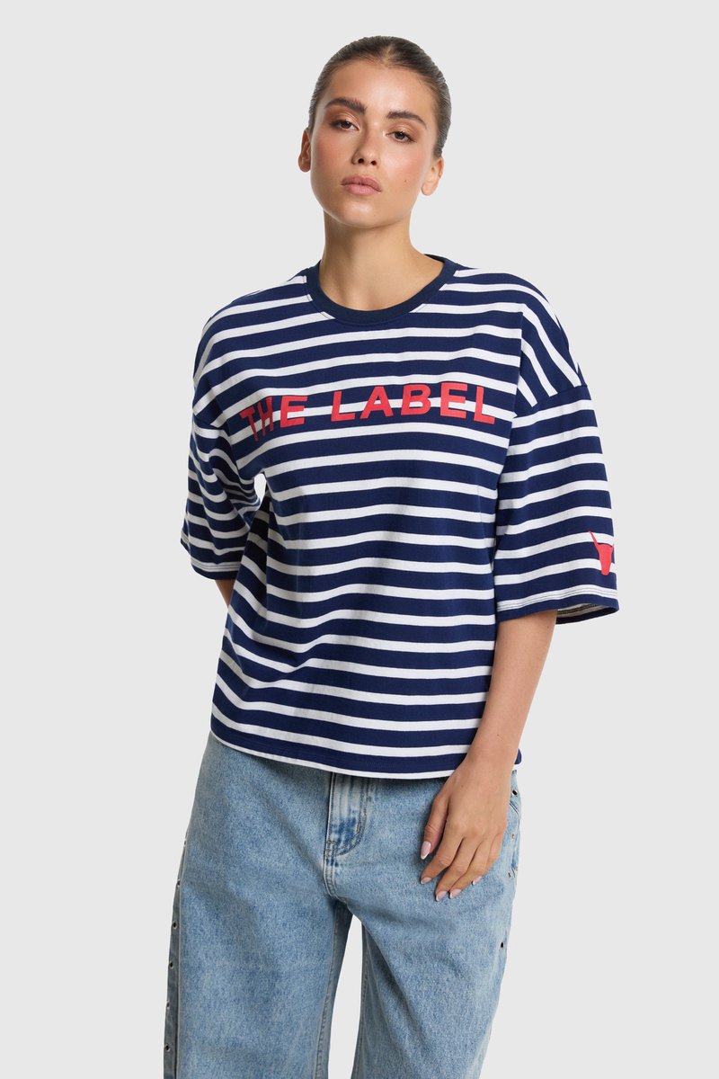 Alix The Label Ladies Knitted Y/d Stripe T-shirt Dames - Topjes - Donkerblauw - Maat XS