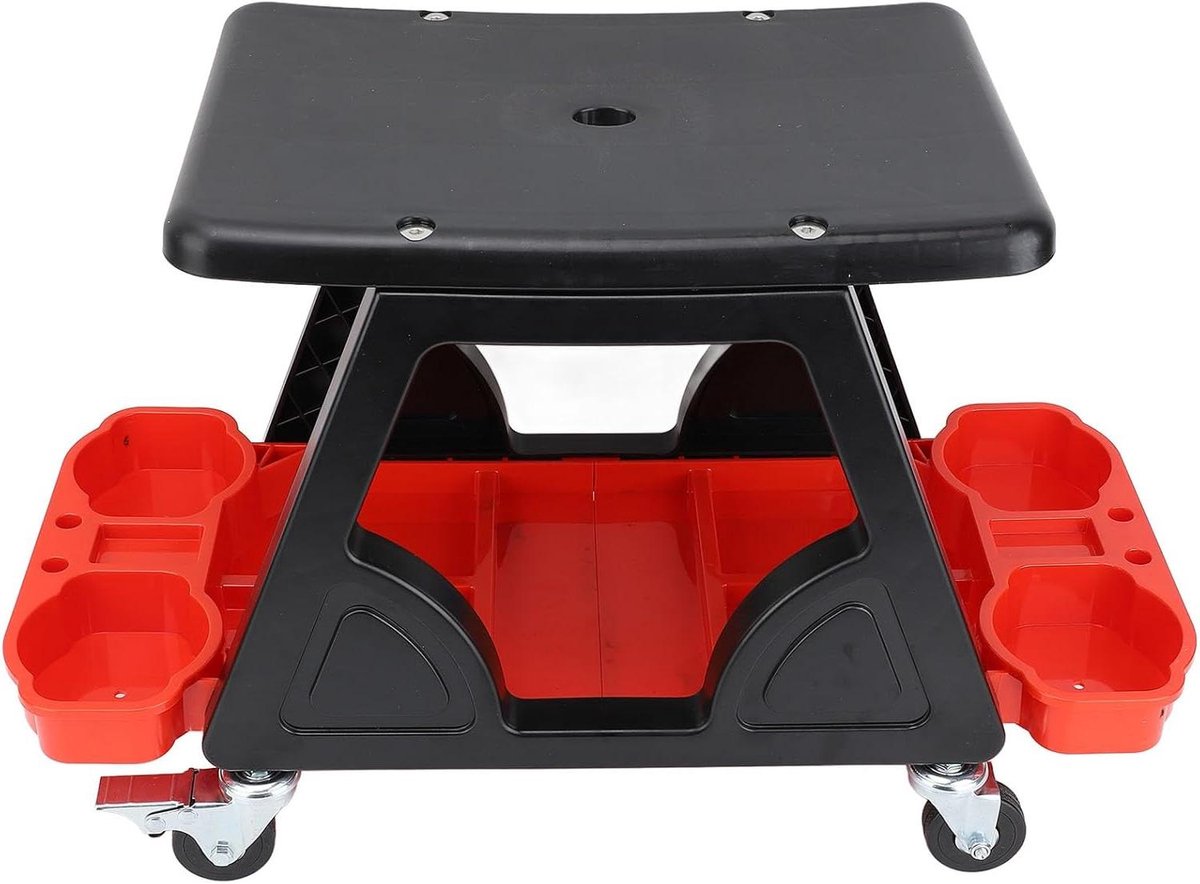Monteur Kruk Stoel - Werkplaatskruk Rollend - Auto Onderhoud - Met Opbergruimte - 37.5 x 25.5 cm - Zwart