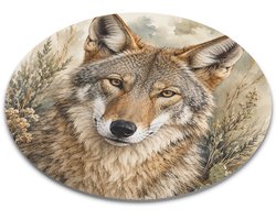 Ronde Muismat - Coyote (Canis latrans) - Aquarel Kunst Stijl Wilde Dieren - Bureau Accessoire Cadeau voor Dierliefhebber - Premium Decoratieve Muismat Rond