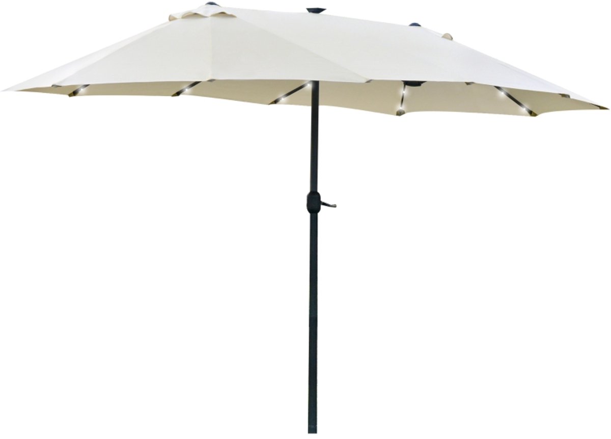 Premium Dubbele Parasol - Ovale Tuinparasol met LED's - Stokparasol - 440 x 256 cm - Strandparasol - Terrasparasol - Balkonparasol - UV-Bestendig - Strand, Balkon, Terras & Tuin - Crèmewit