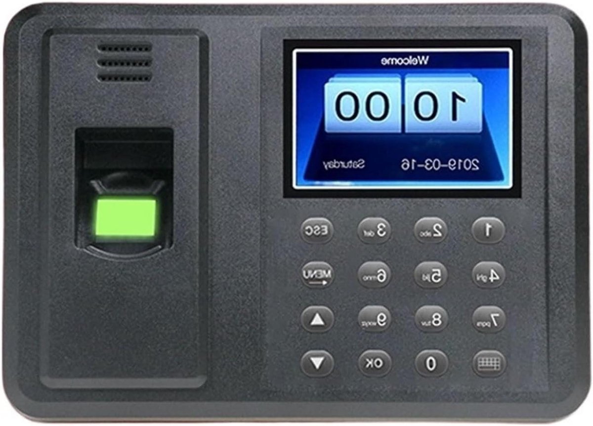Biometrische Aanwezigheidsmachine - Vingerafdruk Scanner - Tijdregistratie Werknemers - Snelle Herkenning - 1000 Gebruikers - Zwart