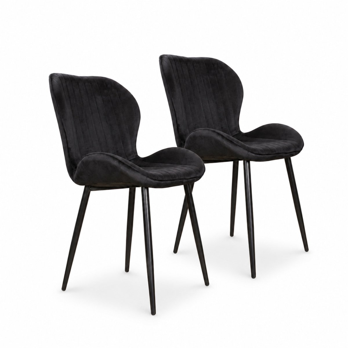 DS4U® - Giulia eetkamerstoel - Set van 2 - Zwart - Velvet - Zwart metalen poten