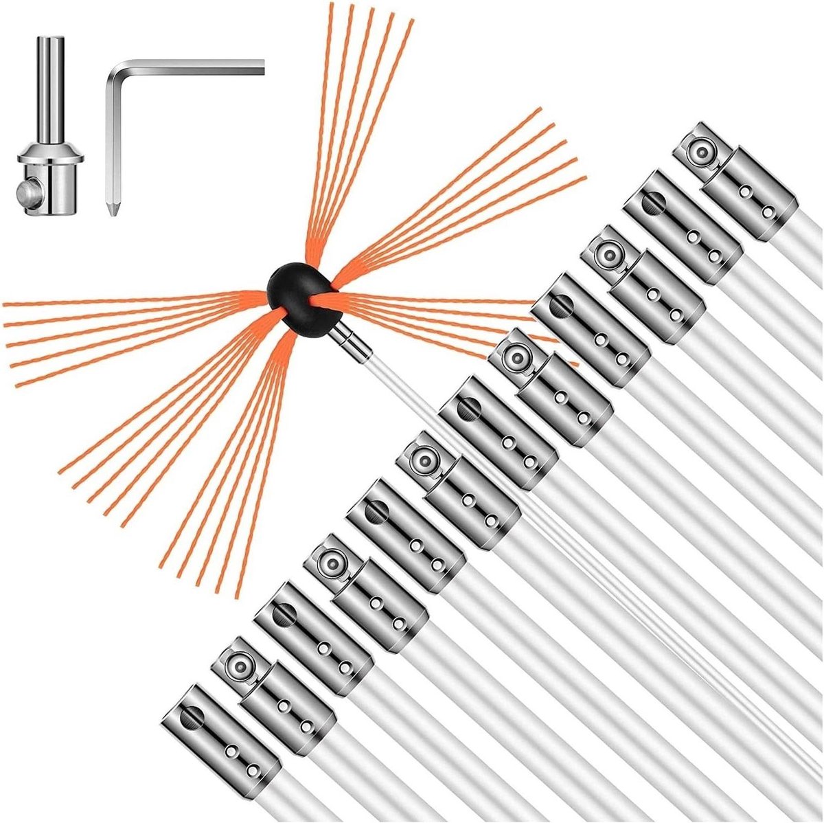 Schoorsteenborstelset - Schoorsteenreiniger - Schoorsteen reinigen - Flexibele staven - 10