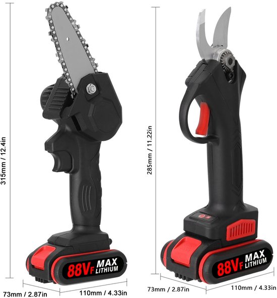 21V Accu Snoeischaar en Mini Kettingzaag – 4 inch Brushless – Draadloos voor Takken en Boom – 2 Accu’s — afbeelding 2