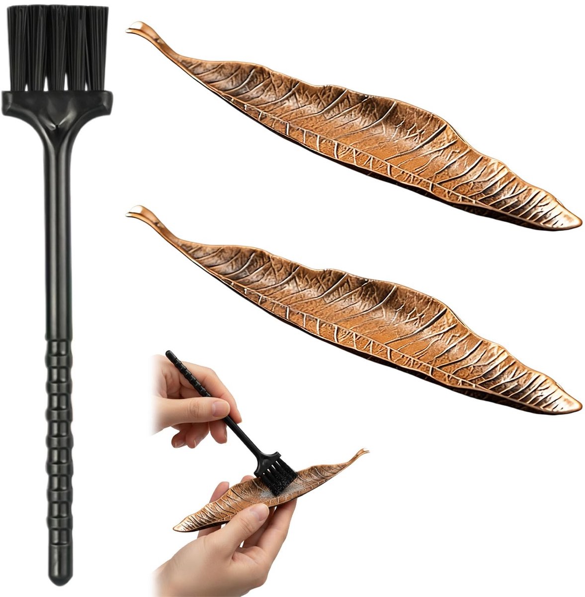 Cosensi- Wierookbrander Set van 2 - 20,8 cm - Metalen Wierookbrander - Zinklegering - Bladontwerp - Ascatcher voor Thuis - Rookstokjeshouder