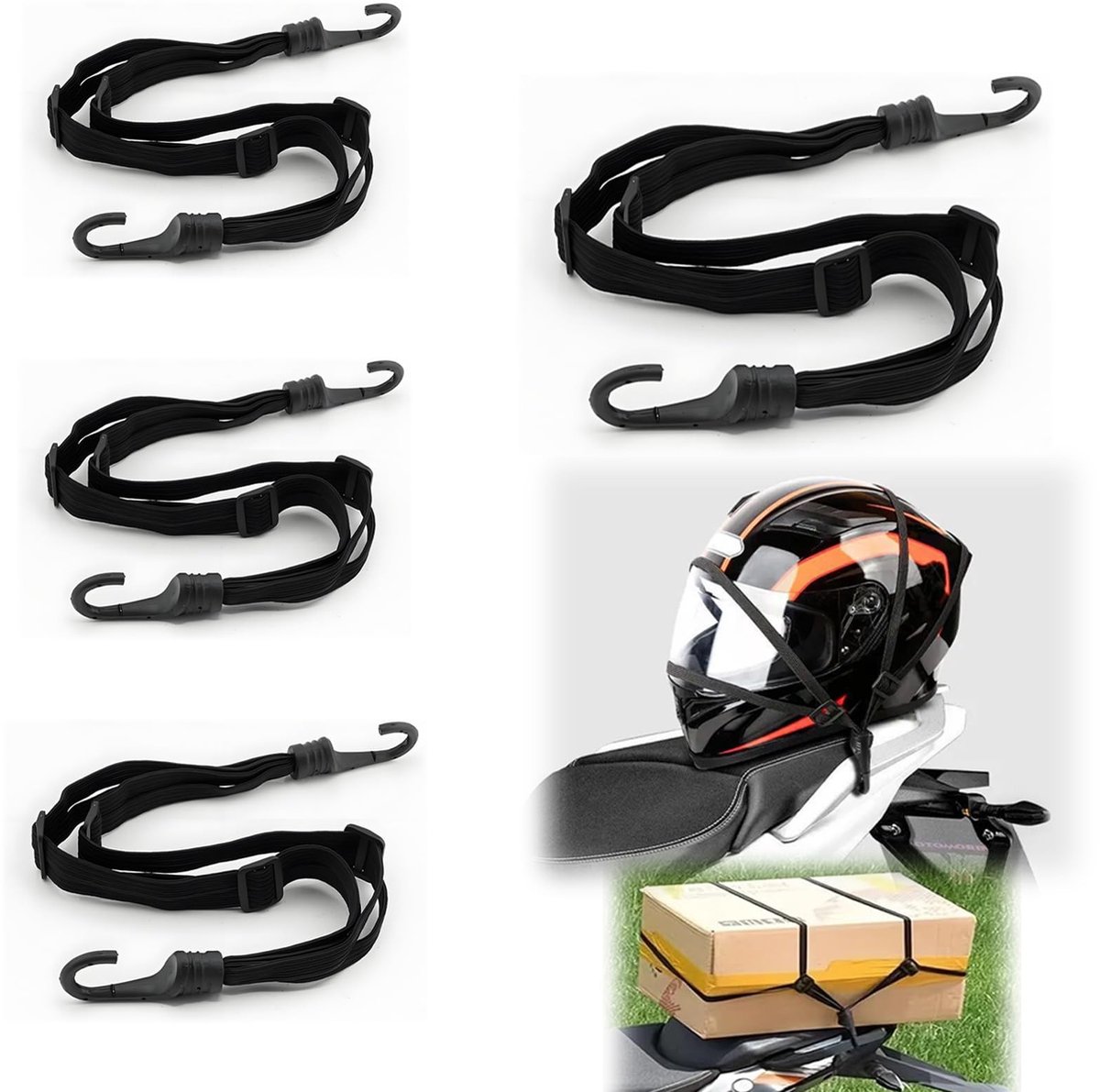 Dailygoods- Bagagespanner 90 cm - Spanband met haken - Elastische Bevestigingsriem - Sjorband - Antislip - Geschikt voor Fiets/Motorfiets