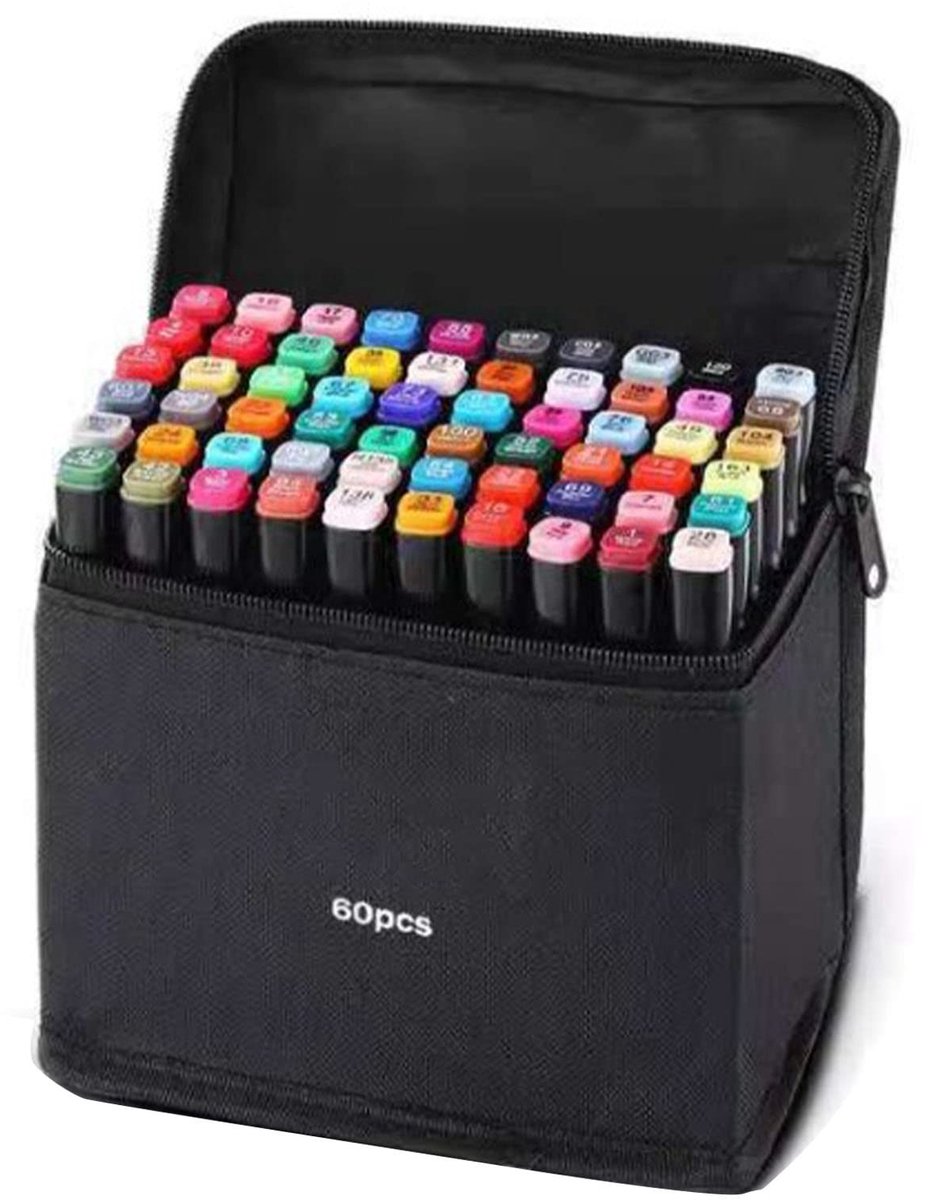 Dailygoods- Markers 60 Kleuren - Dubbele Tip - Fijne/Brede Penpunten - Tekenen/Ontwerpen - Voor Beginners/Professionals - Kantoor/Klaslokaal Gebruik - Tekenmarkers