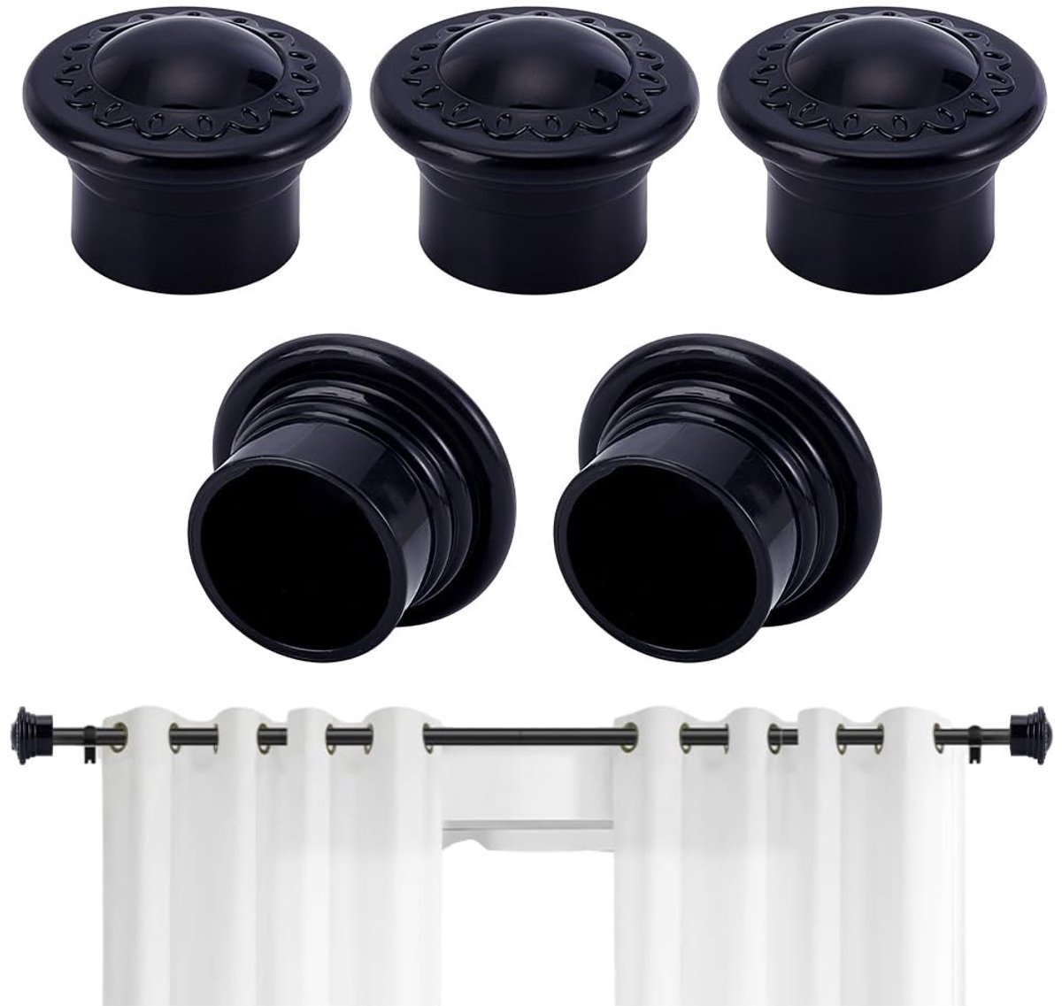 Dailygoods- Gordijnroede Eindstukken 28 mm - Zwarte Kunststof Kappen - Schroefloze Bevestiging - Voor Raamstaven - 6 Stuks - Comfortabele Grip - Gordijnaccessoires