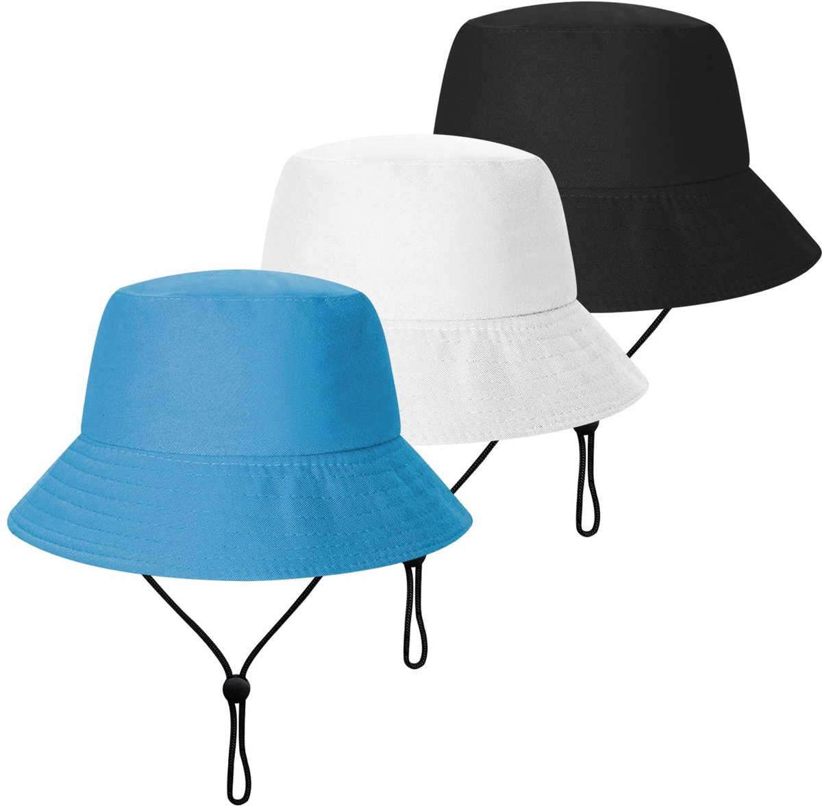 Dailygoods- Emmerhoed 3 Stuks - Zonnehoed met Winddicht Touw - Lichtgewicht Outdoor Hoed - Zomer Hoed - Bescherming tegen de Zon - Hoogwaardig Polyester